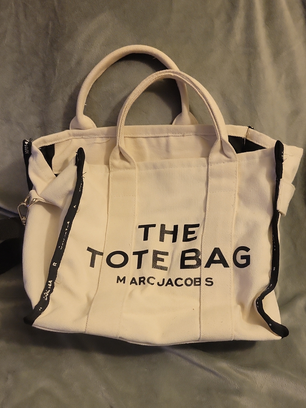 Marc Jacobs Cream Canvas The Tote Bag with Black Logo Accents